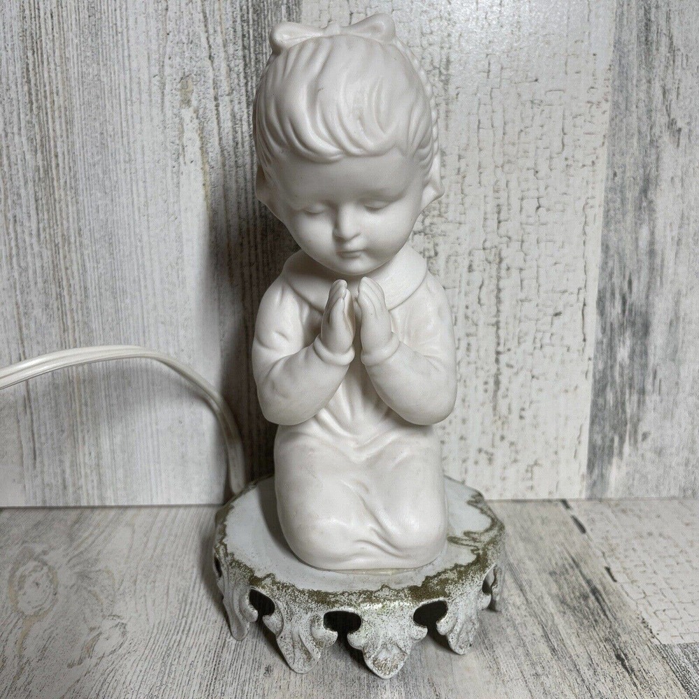 Aladdin Giftware Lamp Night Light Little Girl Praying 6” Tall White Bow in Hair